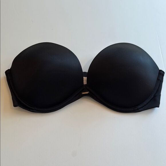 VICTORIA'S SECRET BLACK SATIN STRAPLESS PUSH-UP BRA SIZE 36C GEL INSERTS - Picture 1 of 6
